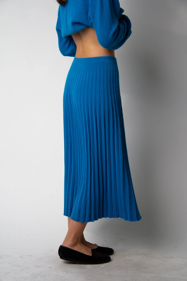 Cashmere Blend Pleated Skirt (3D Knit) Ceruleo-Skirt-LÈMME-S-Ceruleo-Urbanheer
