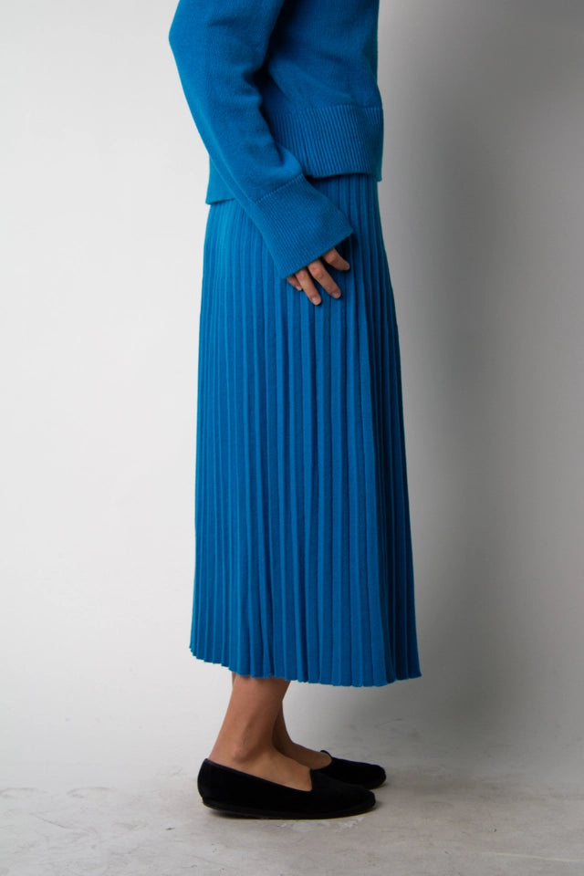 Cashmere Blend Pleated Skirt (3D Knit) Ceruleo-Skirt-LÈMME-S-Ceruleo-Urbanheer