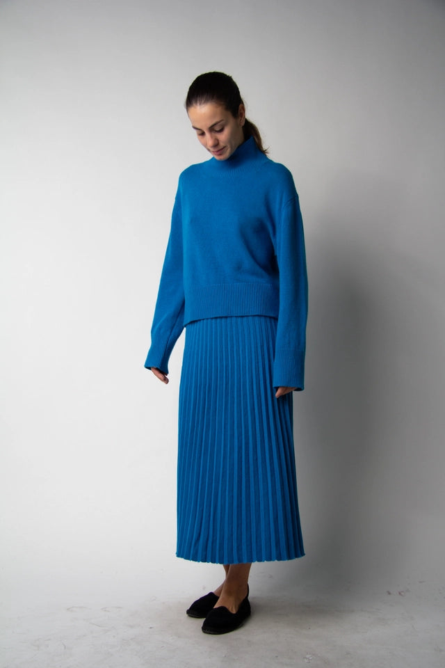 Cashmere Blend Pleated Skirt (3D Knit) Ceruleo-Skirt-LÈMME-S-Ceruleo-Urbanheer