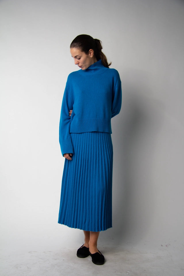 Cashmere Blend Pleated Skirt (3D Knit) Ceruleo-Skirt-LÈMME-S-Ceruleo-Urbanheer