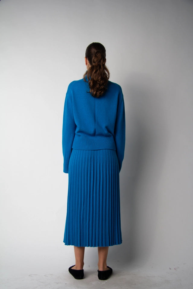 Cashmere Blend Pleated Skirt (3D Knit) Ceruleo-Skirt-LÈMME-S-Ceruleo-Urbanheer
