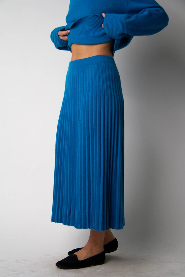 Cashmere Blend Pleated Skirt (3D Knit) Ceruleo-Skirt-LÈMME-S-Ceruleo-Urbanheer
