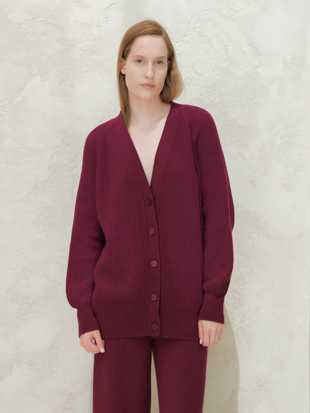 Cashmere Blend Raglan Ribbed Cardigan-Cardigan-LÈMME-S-Magenta-Urbanheer