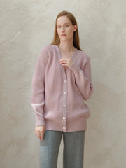 Cashmere Blend Raglan Ribbed Cardigan-Cardigan-LÈMME-S-rose-Urbanheer