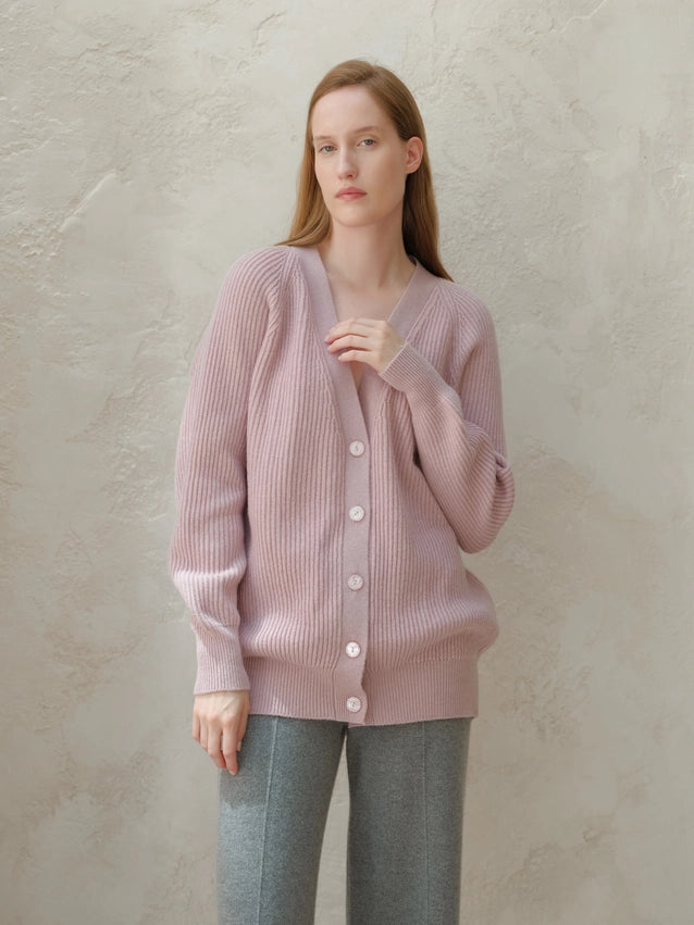 Cashmere Blend Raglan Ribbed Cardigan-Cardigan-LÈMME-S-rose-Urbanheer