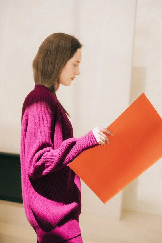 Cashmere Blend Raglan Ribbed Cardigan-Cardigan-LÈMME-S-Magenta-Urbanheer