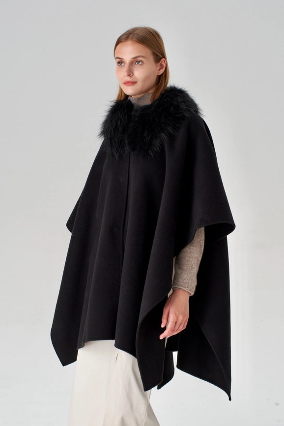 Cashmere Cape with Detachable Fur Collar - Black-Cape-Pissenlit-OS-Black-Urbanheer