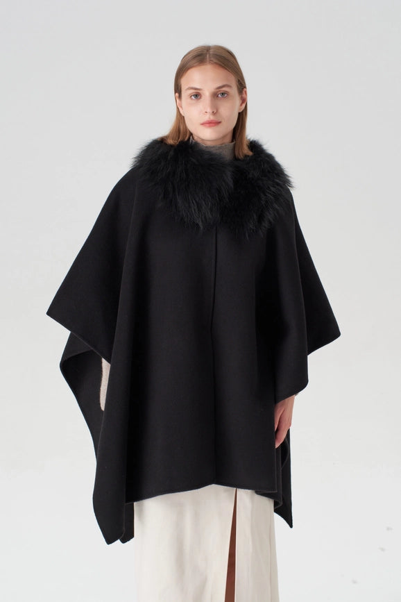 Cashmere Cape with Detachable Fur Collar - Black-Cape-Pissenlit-OS-Black-Urbanheer