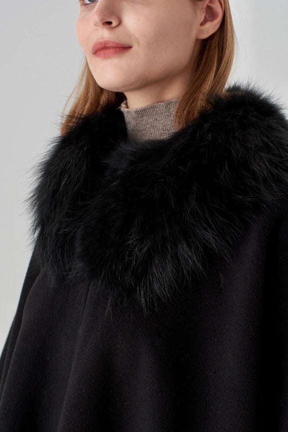 Cashmere Cape with Detachable Fur Collar - Black-Cape-Pissenlit-OS-Black-Urbanheer