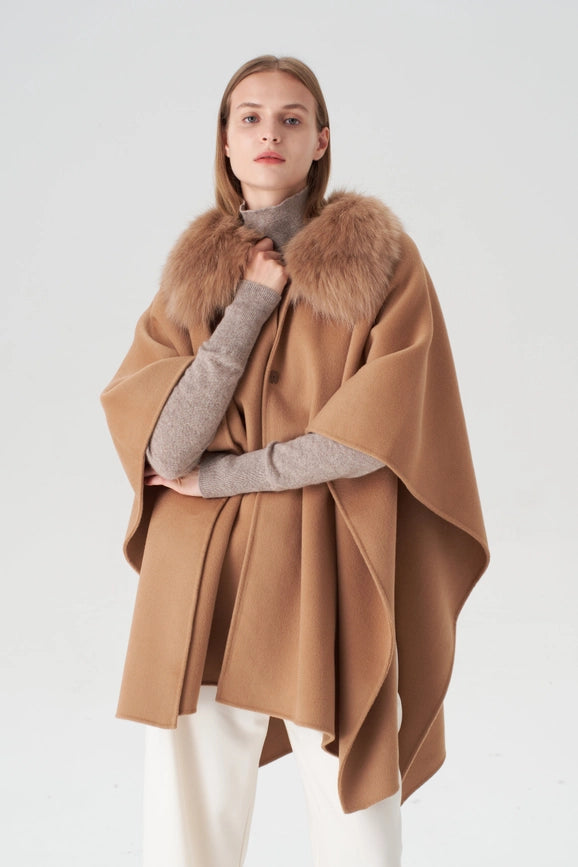 Cashmere Cape with Detachable Fur Collar - Camel-Cape-Pissenlit-OS-Camel-Urbanheer