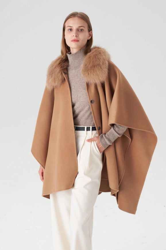 Cashmere Cape with Detachable Fur Collar - Camel-Cape-Pissenlit-OS-Camel-Urbanheer