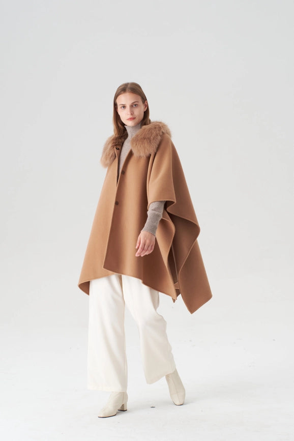 Cashmere Cape with Detachable Fur Collar - Camel-Cape-Pissenlit-OS-Camel-Urbanheer