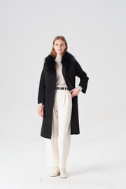 Cashmere Coat with Detachable Fur Collar-Coats-Pissenlit-S-Black-Urbanheer