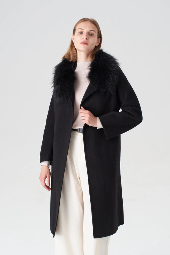 Cashmere Coat with Detachable Fur Collar-Coats-Pissenlit-S-Black-Urbanheer