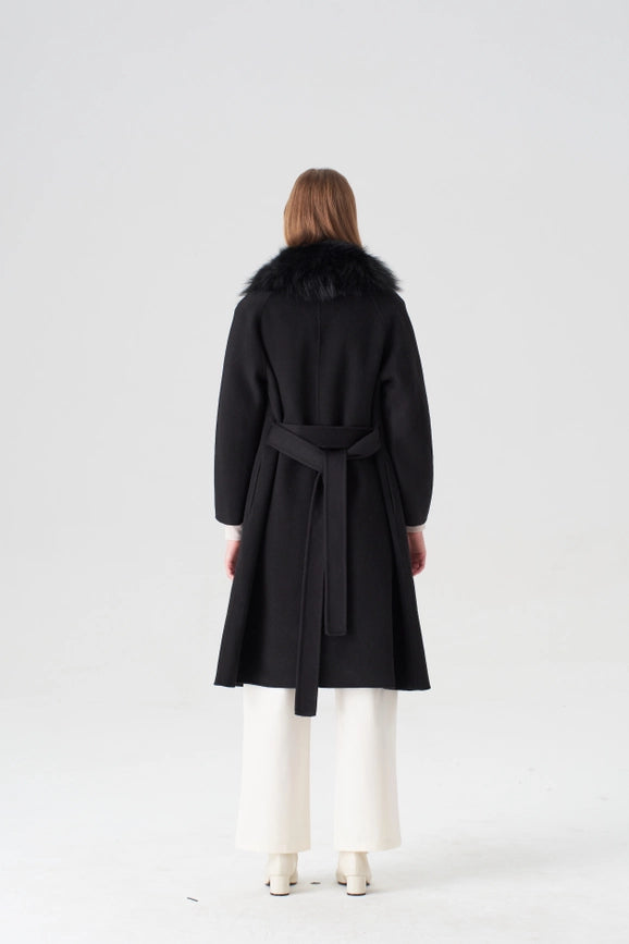Cashmere Coat with Detachable Fur Collar-Coats-Pissenlit-S-Black-Urbanheer