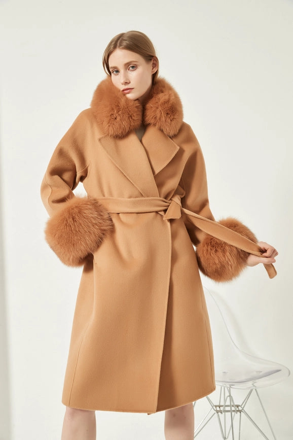 Cashmere Coat with Detachable Fur Collar & Cuffs Camel-Coats-Pissenlit-S-Camel-Urbanheer