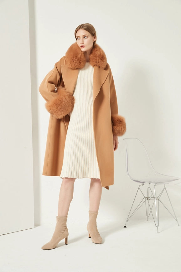 Cashmere Coat with Detachable Fur Collar & Cuffs Camel-Coats-Pissenlit-S-Camel-Urbanheer