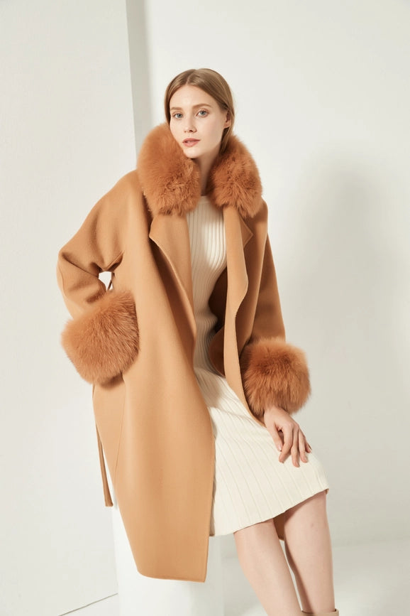 Cashmere Coat with Detachable Fur Collar & Cuffs Camel-Coats-Pissenlit-S-Camel-Urbanheer