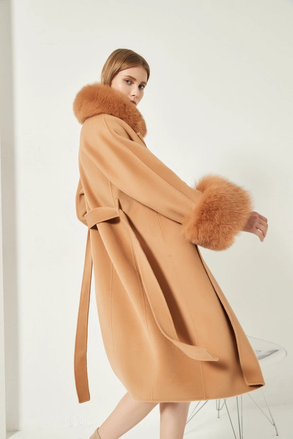 Cashmere Coat with Detachable Fur Collar & Cuffs Camel-Coats-Pissenlit-S-Camel-Urbanheer