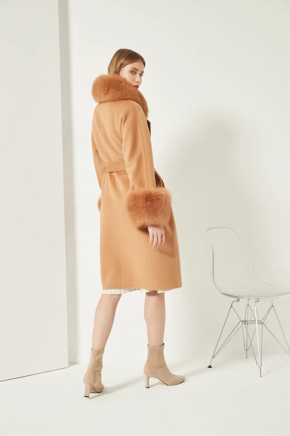 Cashmere Coat with Detachable Fur Collar & Cuffs Camel-Coats-Pissenlit-S-Camel-Urbanheer