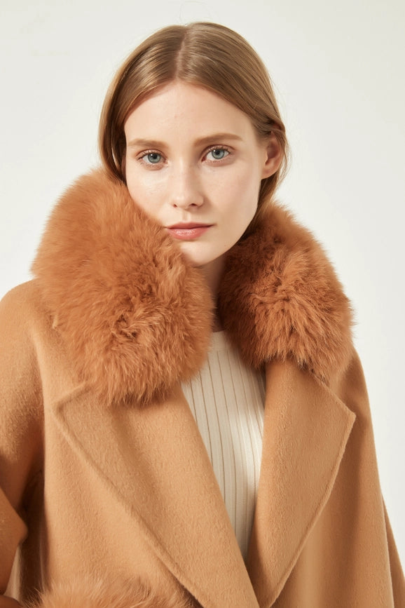 Cashmere Coat with Detachable Fur Collar & Cuffs Camel-Coats-Pissenlit-S-Camel-Urbanheer