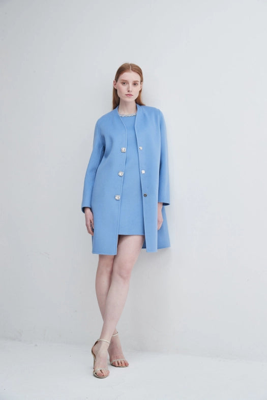 Cashmere Dress with Crystal Trim-Dress-Pissenlit-S-Light Blue-Urbanheer
