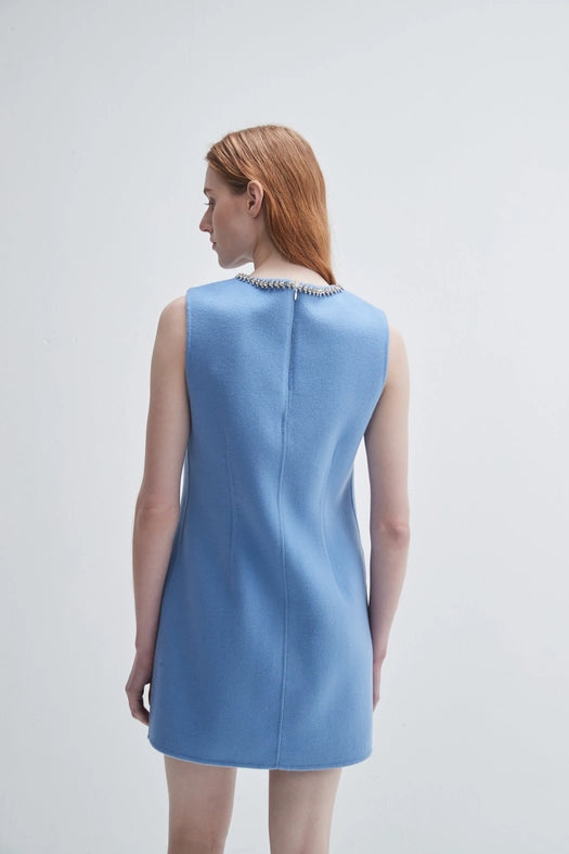 Cashmere Dress with Crystal Trim-Dress-Pissenlit-S-Light Blue-Urbanheer