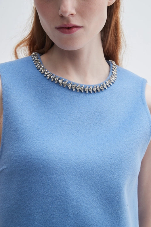 Cashmere Dress with Crystal Trim-Dress-Pissenlit-S-Light Blue-Urbanheer