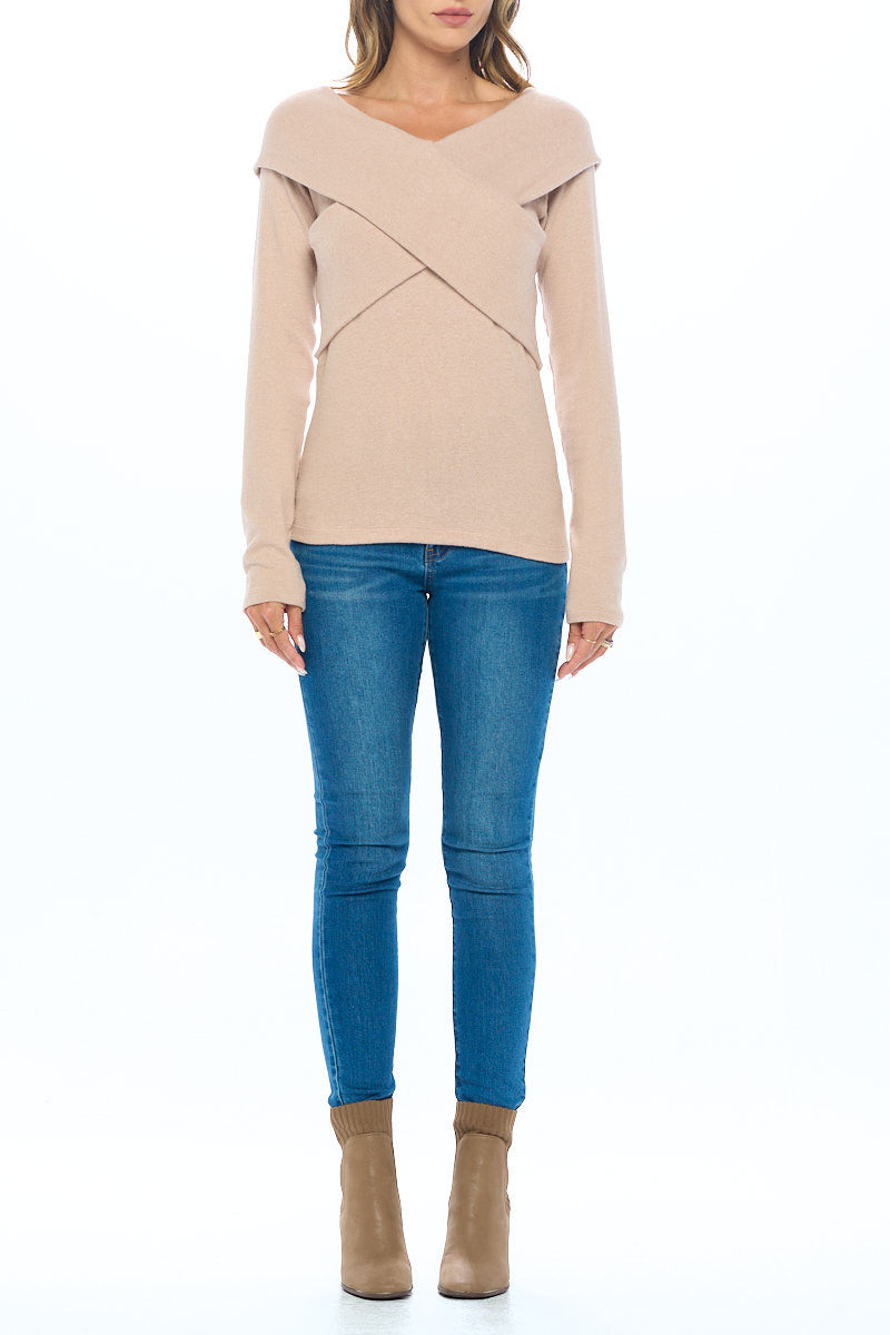 Cashmere Feel Brushed Knit Wrap Off Shoulder Top-Tops-Reneecollection-Small-TAUPE-Urbanheer