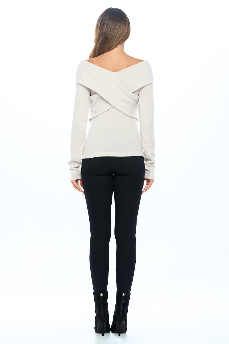 Cashmere Feel Brushed Knit Wrap Off Shoulder Top-Tops-Reneecollection-Urbanheer