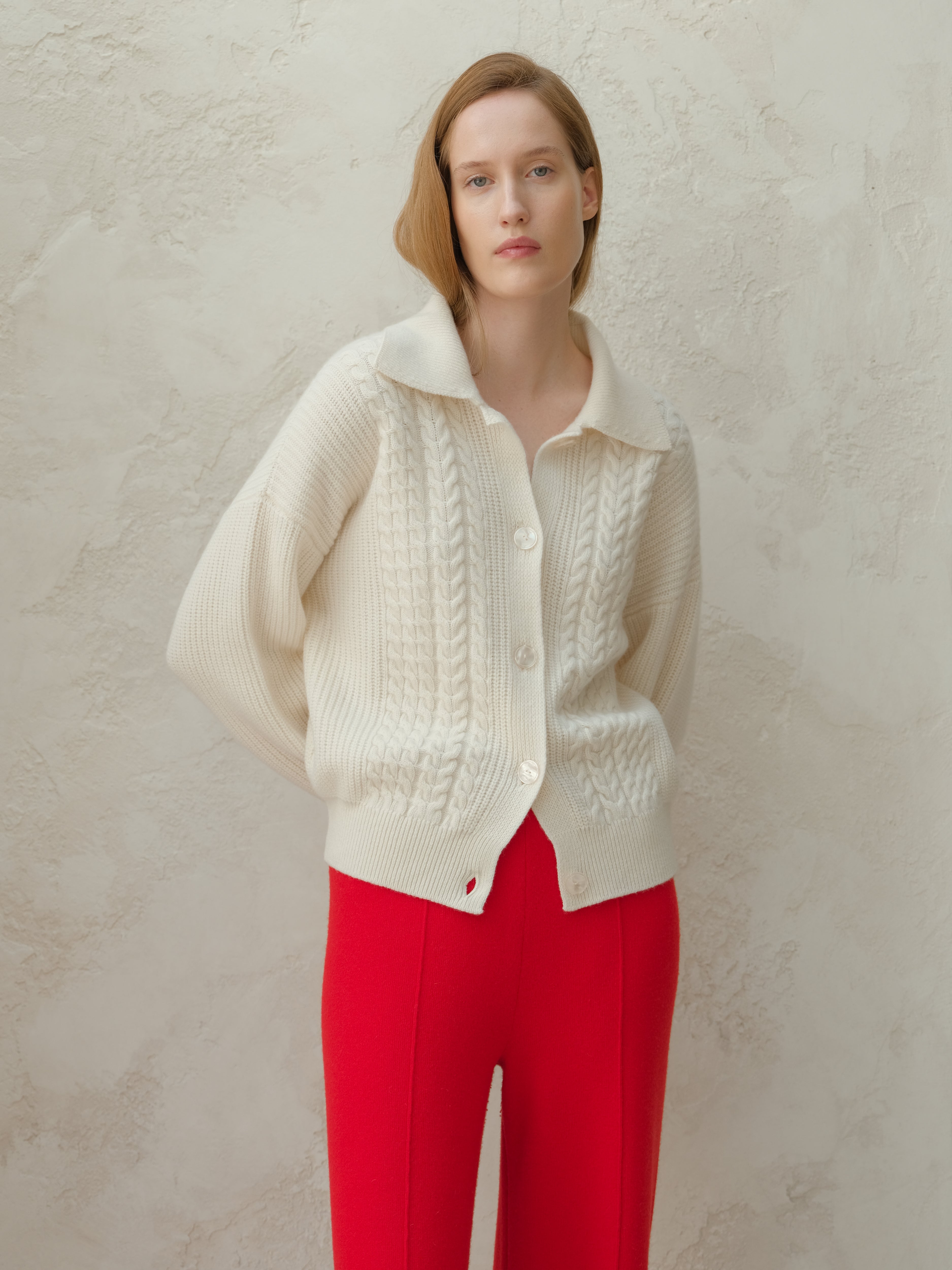 Cashmere Mix Cable Polo Cardigan-1