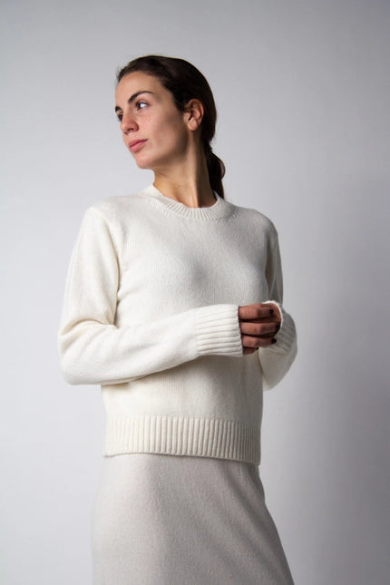 Cashmere Mix Crewneck Sweater Natural White
