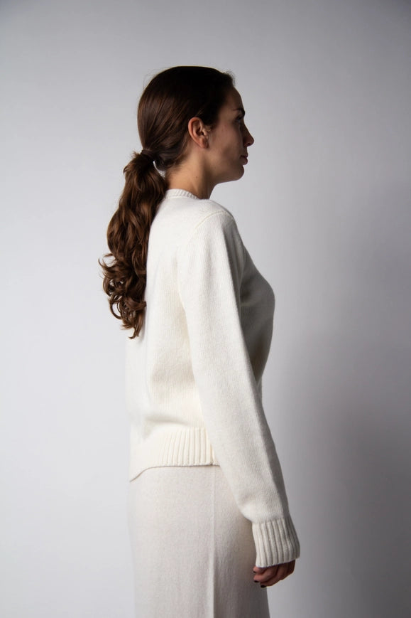 Cashmere Mix Crewneck Sweater Natural White