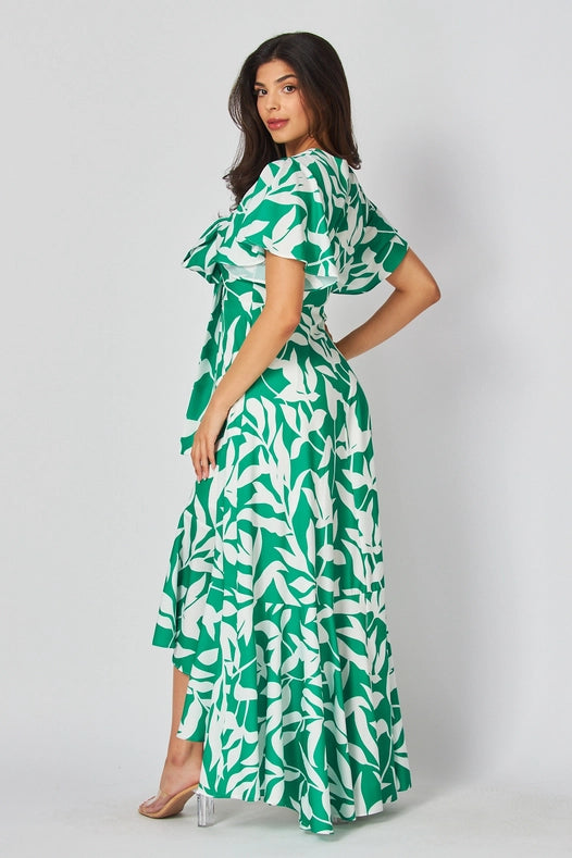 Casual Leaf Print Women's Maxi Dress Green