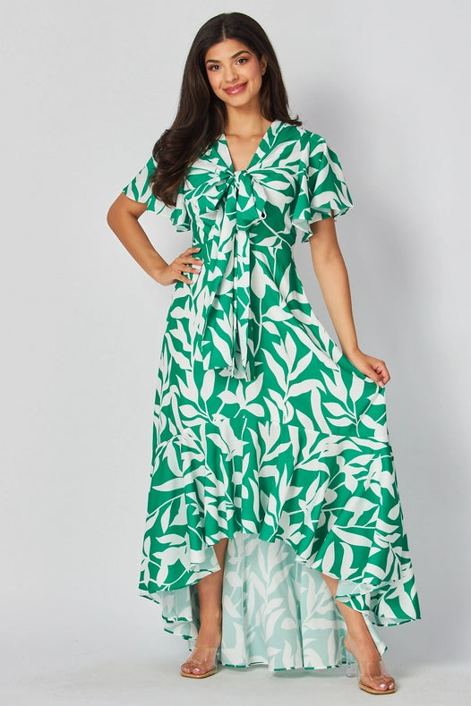 Casual Leaf Print Women's Maxi Dress Green