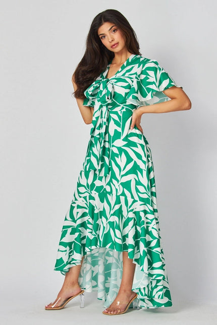 Casual Leaf Print Women'S Maxi Dress Green