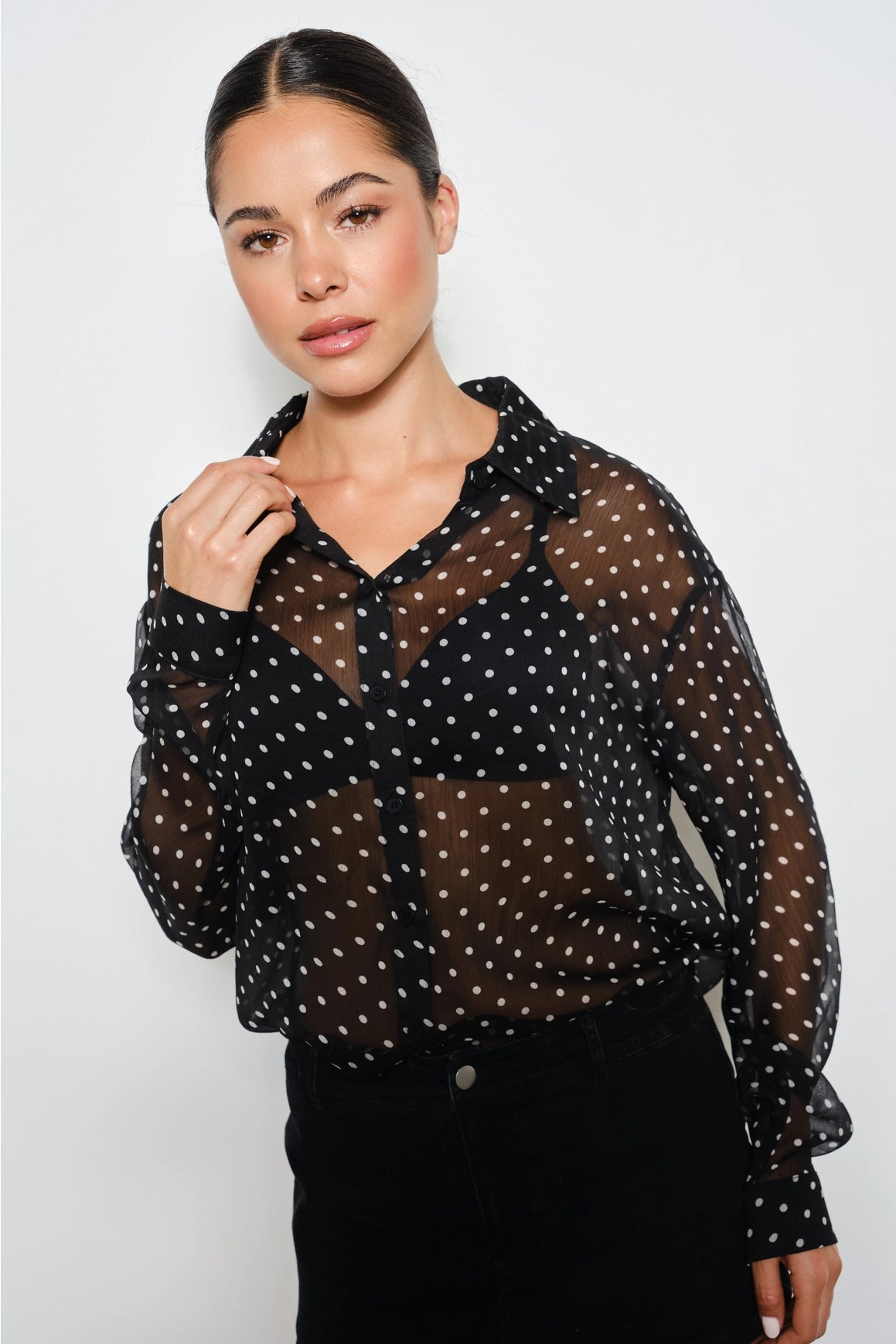 Cecilia Polka Dot Shirt in Black