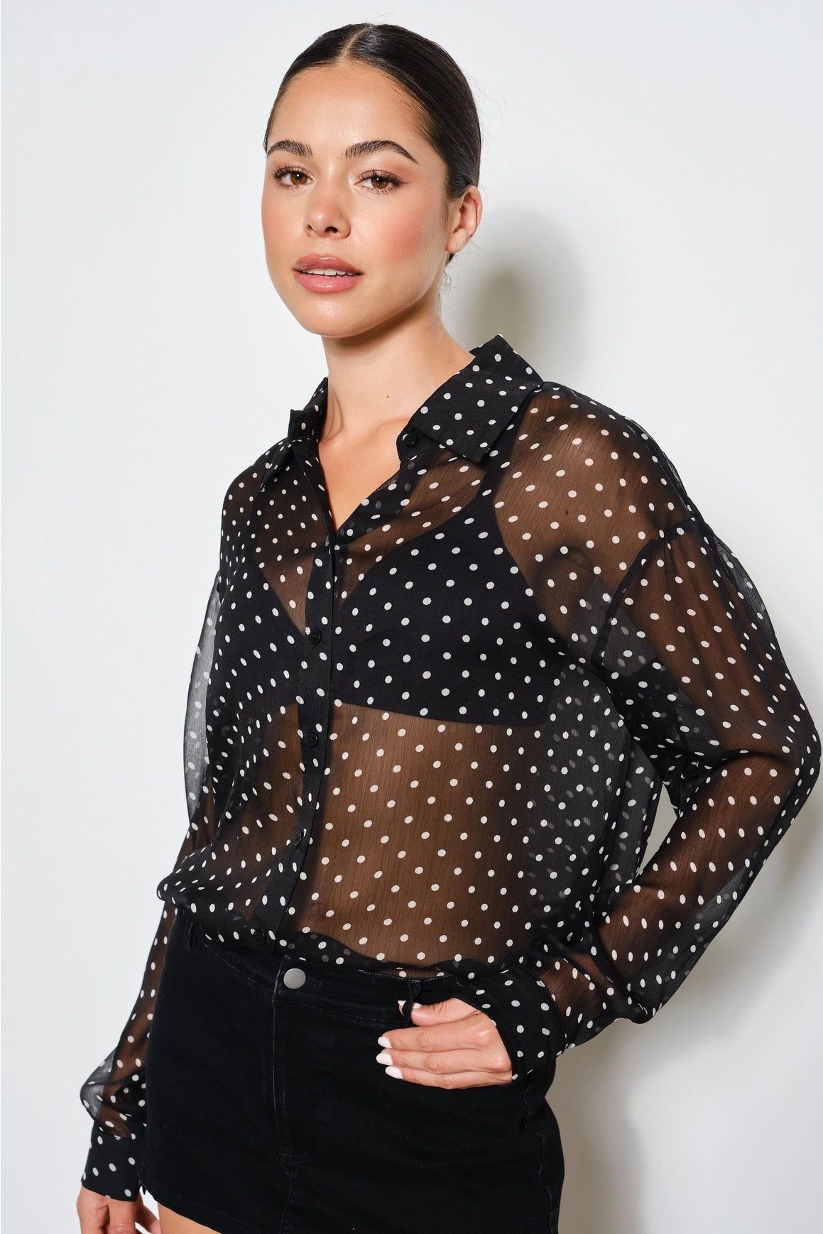 Cecilia Polka Dot Shirt in Black