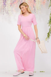 Celeste Full Size Round Neck Short Sleeve Maxi Dress with Pockets Plus Size-Street 360-Pink-M-Urbanheer