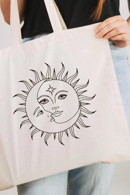 Celestial Canvas Tote Bag the Sun and Moon-Bag-P E T I T R U E-16"W x 14"H x 3"D-Urbanheer