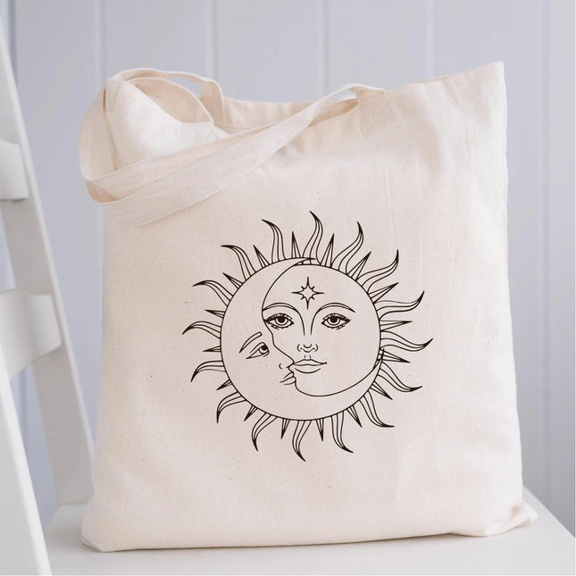 Celestial Canvas Tote Bag the Sun and Moon-Bag-P E T I T R U E-16"W x 14"H x 3"D-Urbanheer