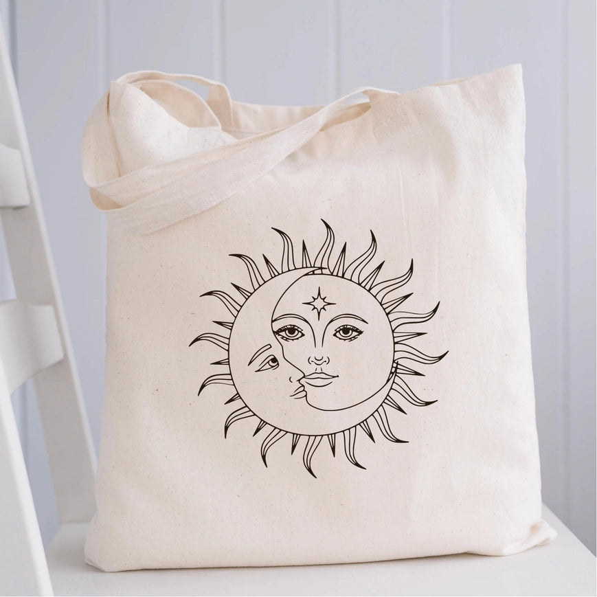 Celestial Canvas Tote Bag The Sun And Moon-Bag-P E T I T R U E-16"W x 14"H x 3"D-Urbanheer