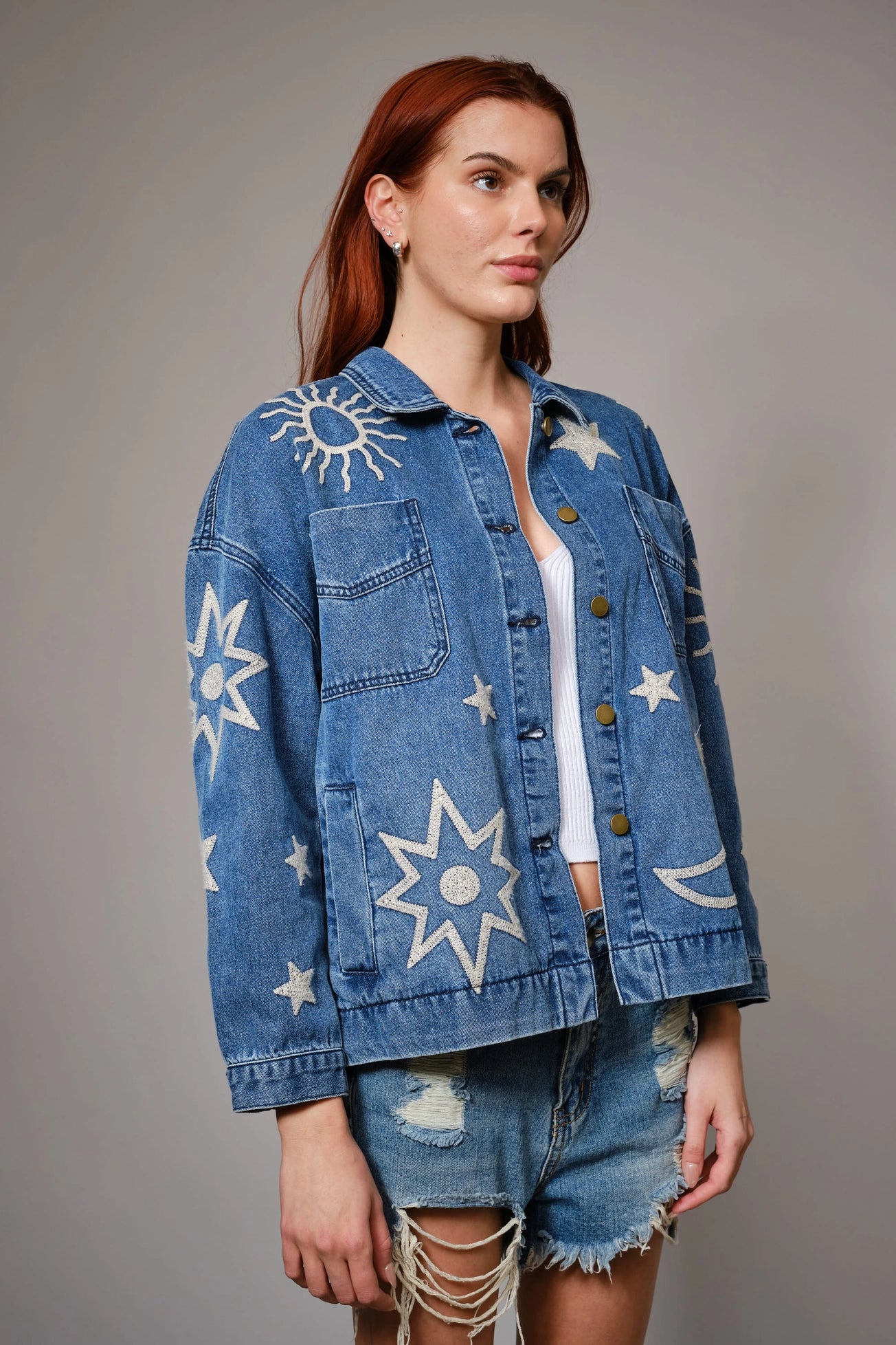 Celestial Embroidered Denim Jacket
