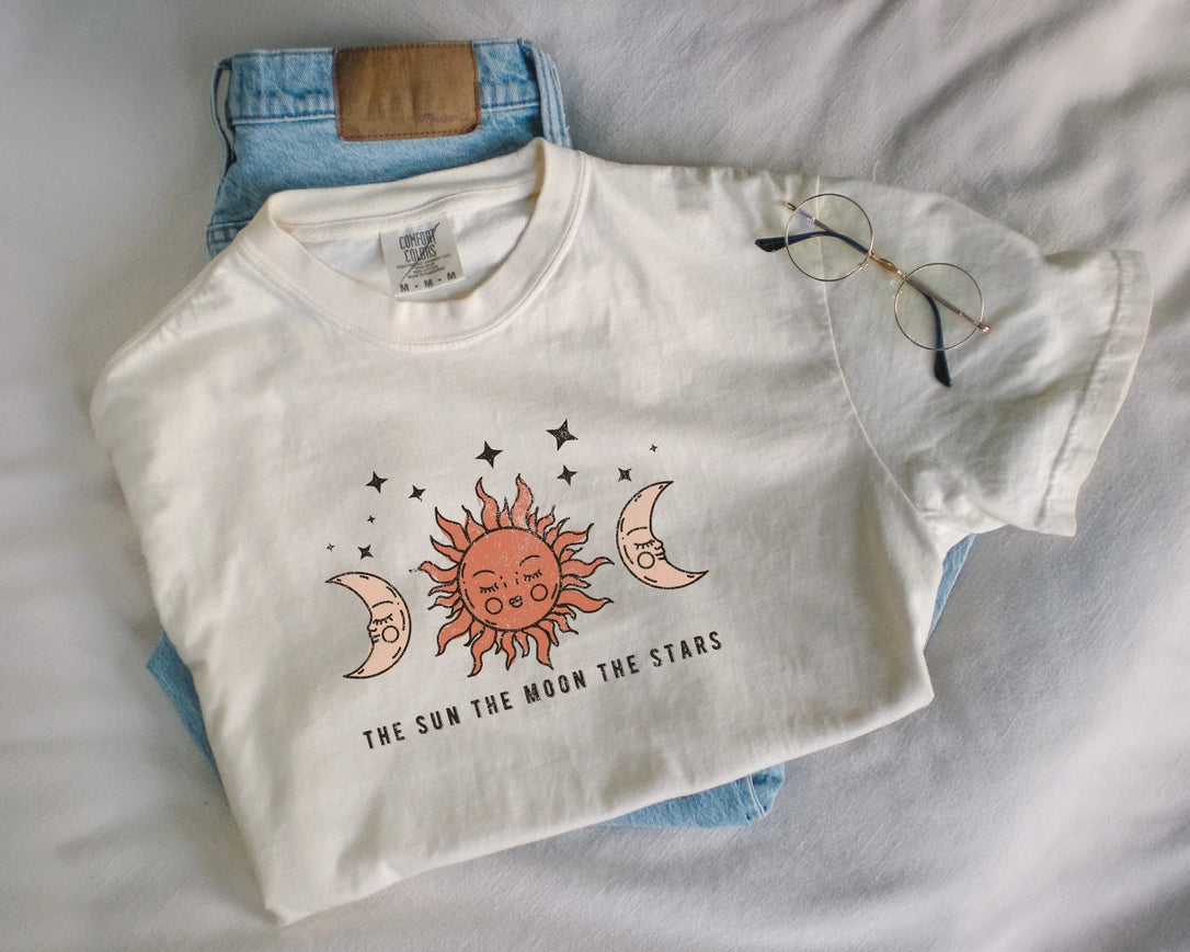 Celestial Tee The Sun Moon Stars Graphic Shirt-Tee-P E T I T R U E-S-Ivory-Urbanheer