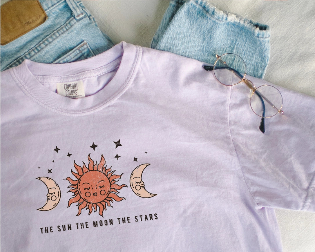 Celestial Tee The Sun Moon Stars Graphic Shirt-Tee-P E T I T R U E-S-Orchid-Urbanheer