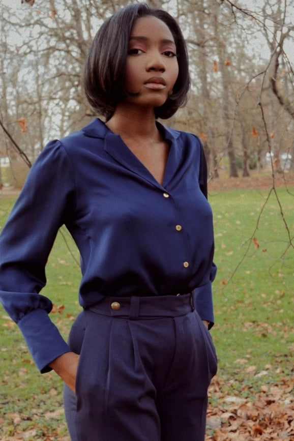 Céline Navy Blue Shirt-Shirts-Pivoine Signature-S-Urbanheer