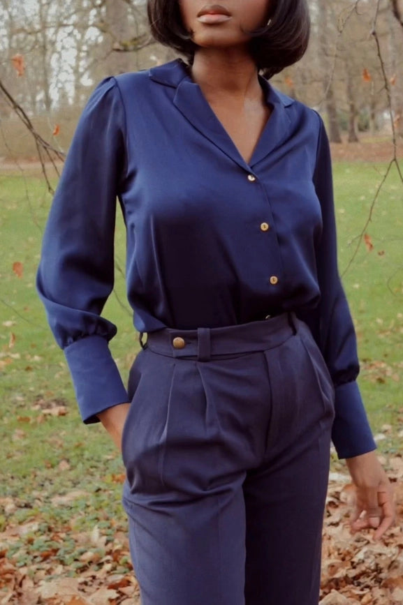 Céline Navy Blue Shirt-Shirts-Pivoine Signature-S-Urbanheer