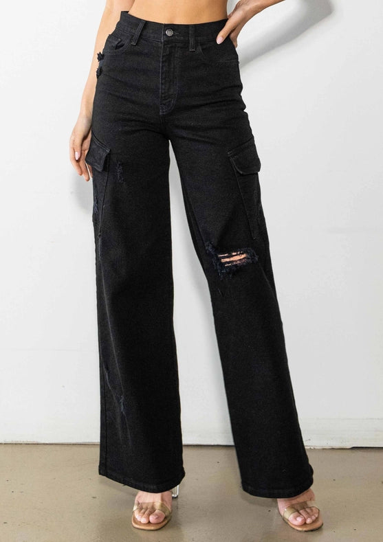 Cells Cargo Wide Jeans Black-Jeans-Vibrant M.i.U-1-Black-Urbanheer