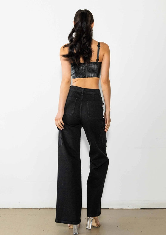 Cells Cargo Wide Jeans Black-Jeans-Vibrant M.i.U-1-Black-Urbanheer