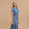Chambray Collared Button Down Belted Midi Dress-Dress-Blu Pepper-S-CHAMBRAY-Urbanheer